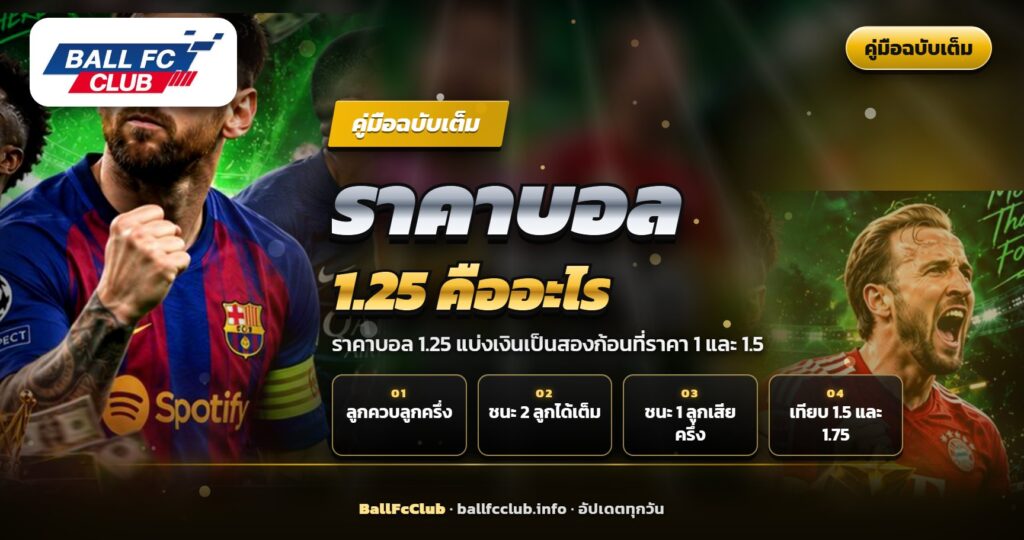 นักฟุตบอลยิงประตูในสนามกลางคืน พร้อมข้อความราคาบอล 1.25 คืออะไร